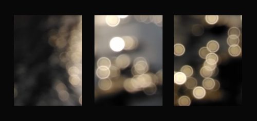 Trzy zdjęcia przedstawiające zbliżenia na promienie światła.