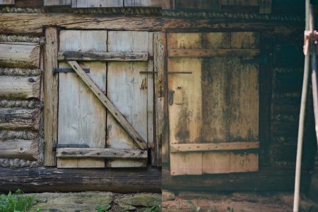 Drewniane drzwi do chaty.